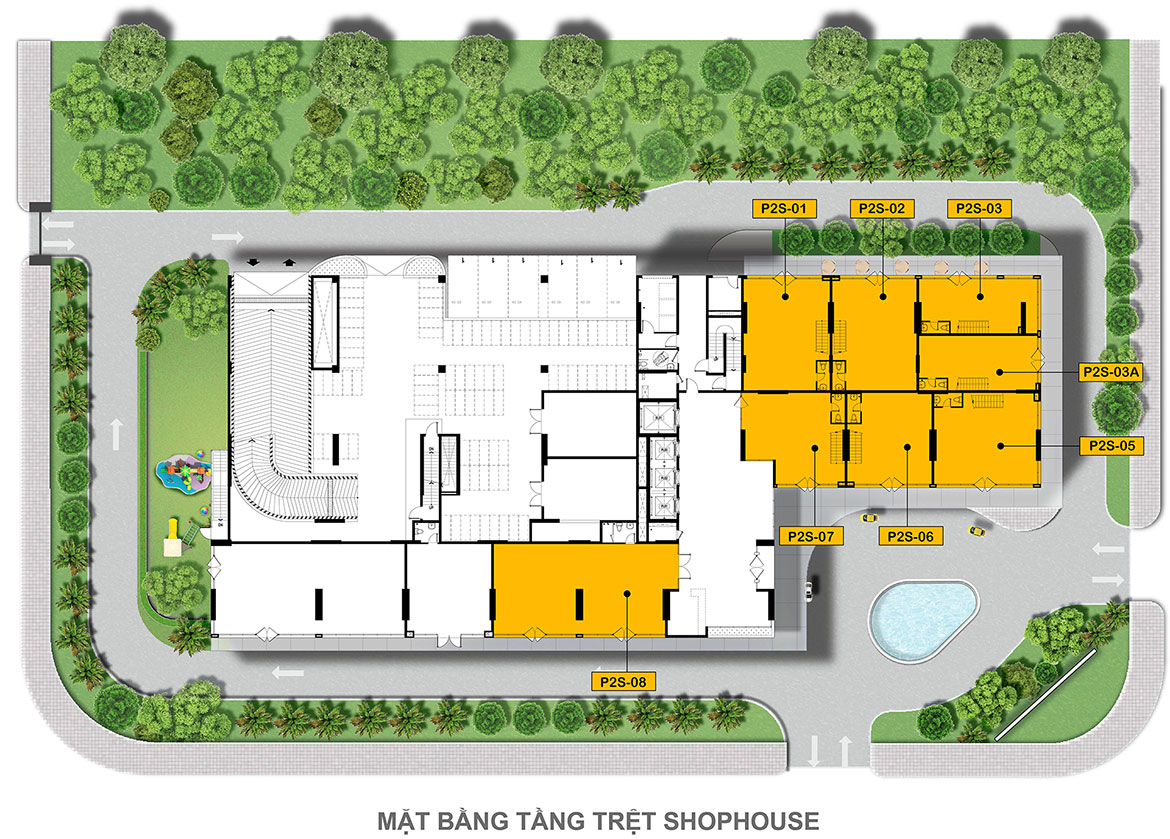 Mặt bằng Shophouse The Pegasuite 2