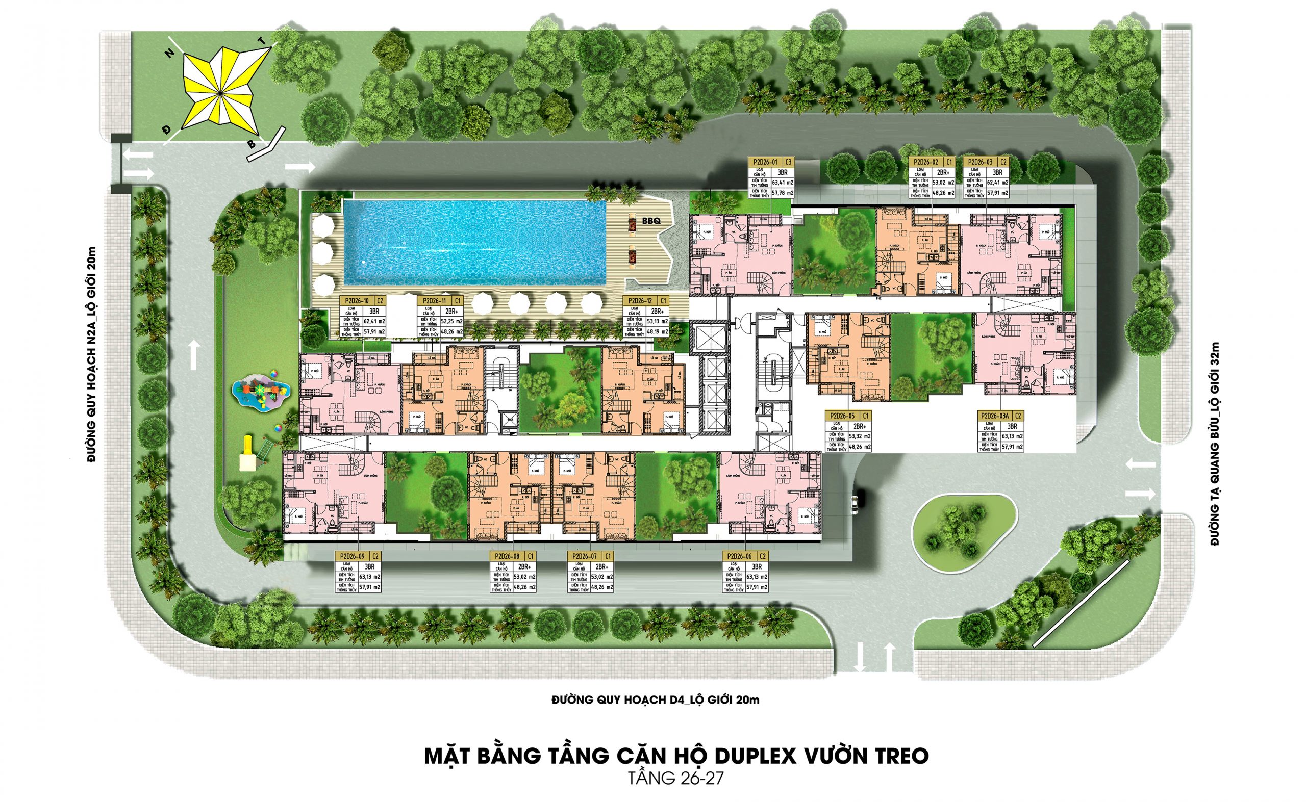 Mặt bằng tầng căn hộ Duplex vườn treo